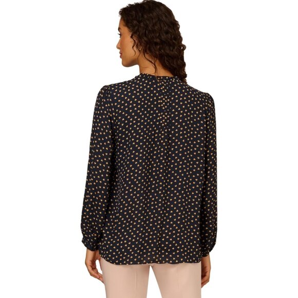 Adrianna Papell Long Sleeve Pintuck Ruffle Button Front Heart Print Blouse Sz L - Picture 4 of 13